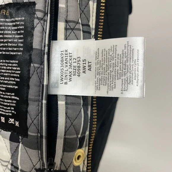 Authentic Barbour Belted Waxed Jacket - Black - Leather Trim Sz US 8 UK 12 - Picture 11 of 14